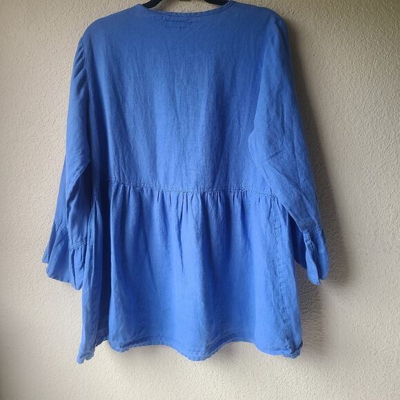 FLAX 100% LINEN BLUE LONG SLEEVE SHIRT WOMEN'S SIZE S - Picture 2 of 7